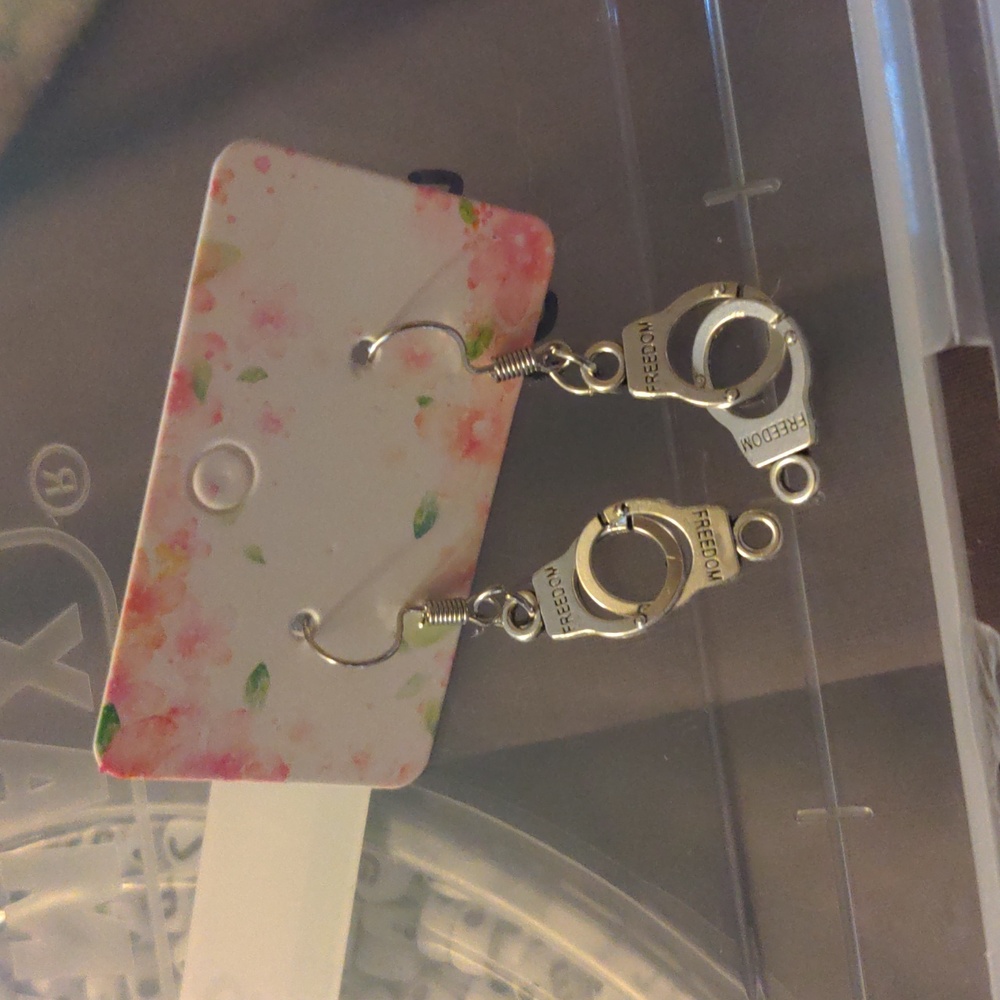 Freedom Handcuff Dangling Earrings for Women and Kids Homemade by Meltedgum